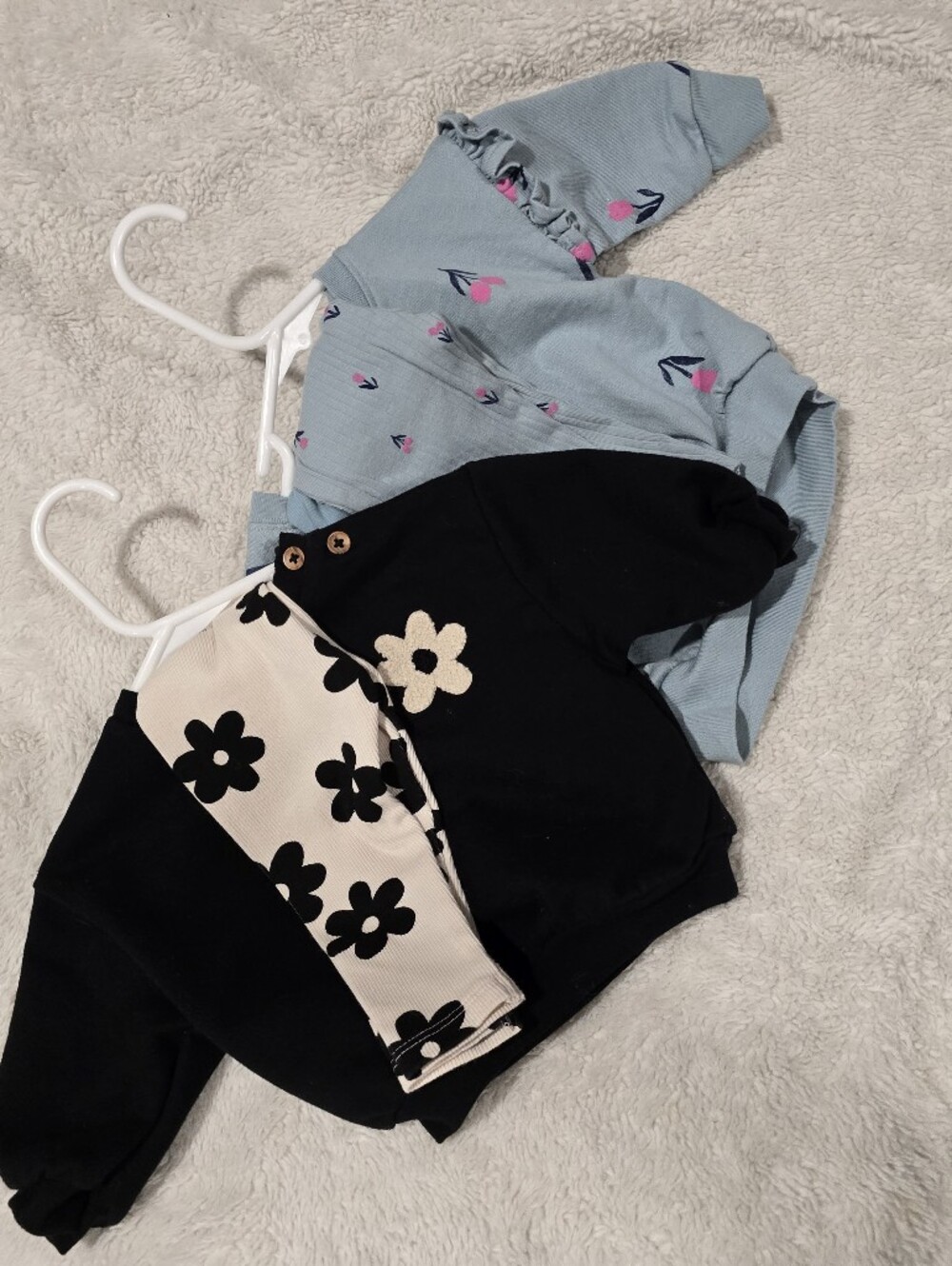 Black Daisy Baby Sweater Set with Blue Floral Set